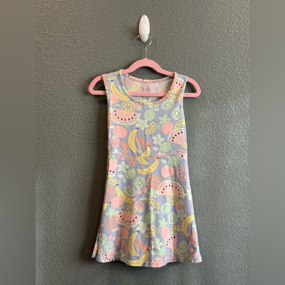 Girls Blue Fruit Pattern Size Small 6/6X Dress Watermelon Cherry Banana Apple